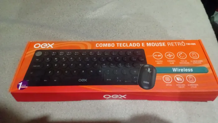 Kit Teclado E Mouse Sem Fio Preto Retro Oex Slim Pop Silent