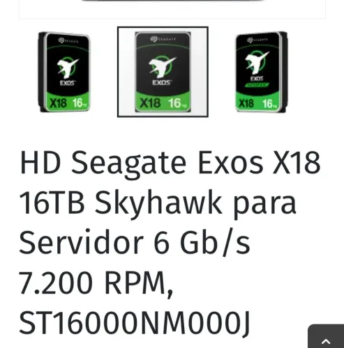 HD Exos X18 Seagate, 7.200 RPM, Servidor