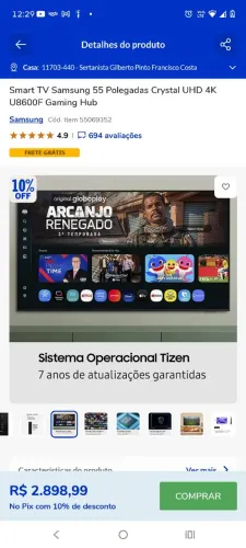 Smart tv 55 polegadas ( DEFEITO)