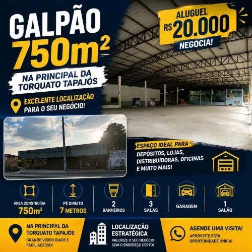 GALPÃO COMERCIAL PARA LOCAÇÃO TORQUATO TAPAJÓS