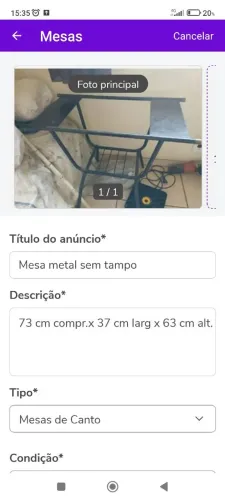 Mesa metal sem tampo