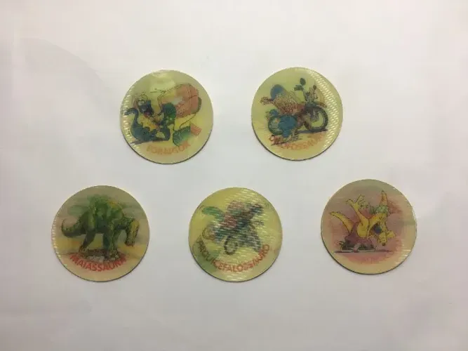 Lote com 5 Tazos Holográficos Coleção Gang Sauros Elma Chips Originais 1993