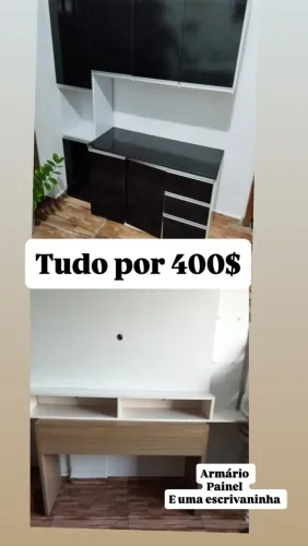 Armário, painel e uma escrivaninha