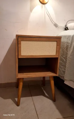 Mesa de cabeceira em palhinha Rattan 100% MDF 