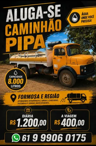 Caminhão PiPa, Água para piscina, Formosa e Região.