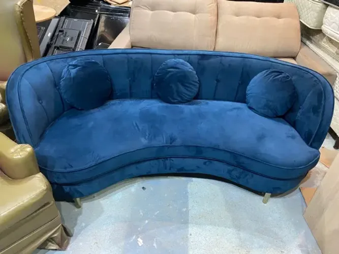Sofá Curvo 3 Lugares Orgânico Luxo Panamá Suede Azul Marinho