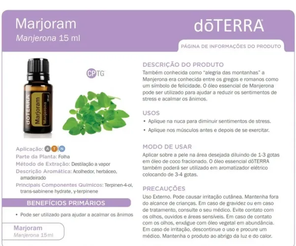 Óleo Essencial Doterra Marjoram Manjerona 15ml Puro