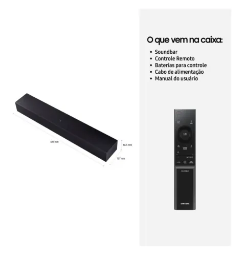 Soundbar Samsung HW-B400F, com 2.0 canais, Bluetooth, Subwoofer integrado e HDMI ARC