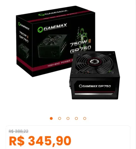 Fonte Gamemax GP750, 750W, 80 Plus Bronze, PFC Ativo, Com Cabo, Preto - GP750