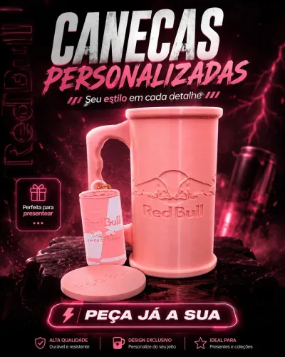 Kit red bull - caneca, tampa e chaveiro 
