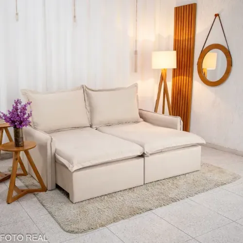 Sofá Retrátil 3 Lugares Linho Moderno