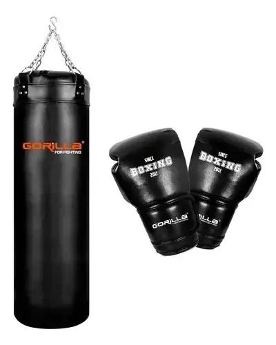 Saco de Pancadas Pendente Reforçado Treino Luta Gorila 120cm Preto + Luvas 