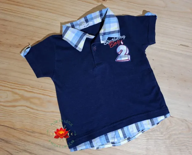 Camisa Azul Polo Infantil Bordada Anuska Tam.G