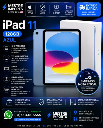 iPad 11 128GB Azul Novo Lacrado com Nota Fiscal