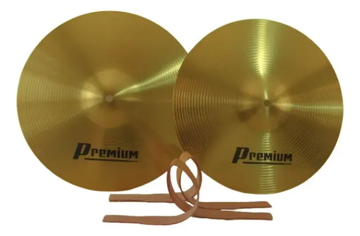 Par De Pratos Chimbal Hihat Brass + Correia Fanfarra Marcial