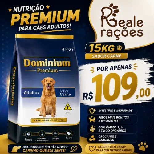 Ração Dominium premium cães adultos 15kg + entrega grátis 