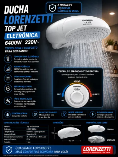 DUCHA LORENZETTI TOP JET ELETRÔNICA 7500W
