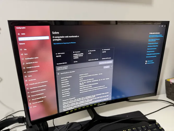PC Gamer i5 + GTX 1650 4GB + 16GB RAM + SSD + HD + Monitor Ultrawide Samsung
