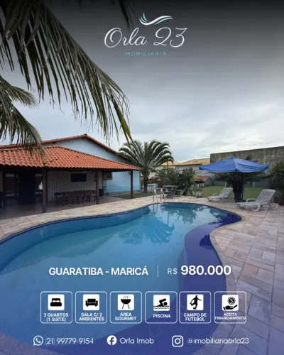 GUARATIBA, ORLA 23 IMOBILIÁRIA VENDE! Espetacular casa com piscina e campo de futebol