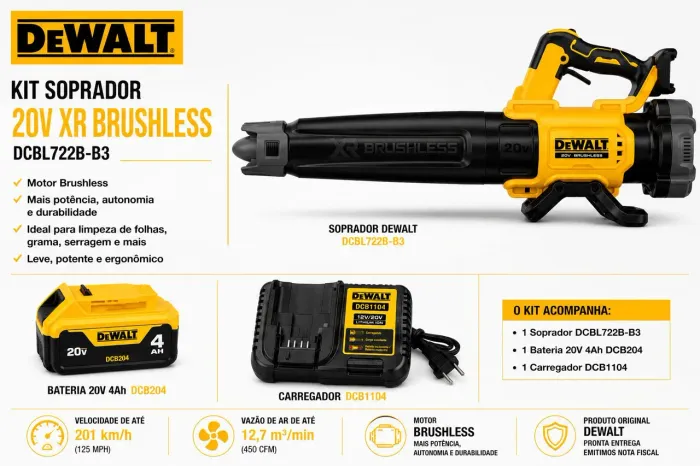 Soprador 20V Max Brushless com Bateria 4Ah e Carregador DEWALT-DCBL722B-B3
