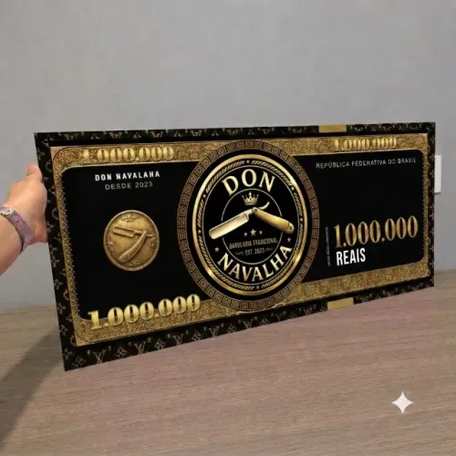 Quadro Barbearia 1 Milhão de Reais Personalizado com Logotipo