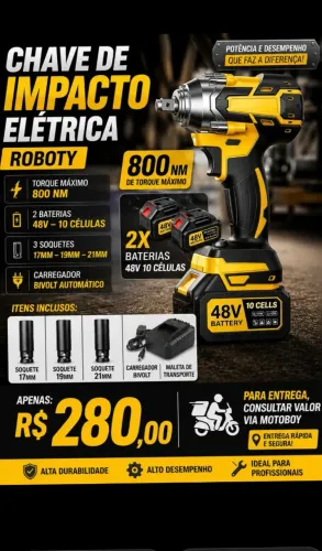 Chave de impacto roboty bateria 48v 10 células 