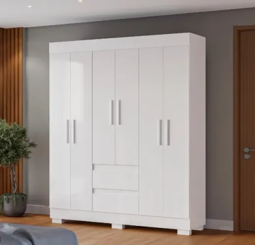 Guarda-Roupa Casal Essencial 6 Portas e 2 Gavetas Branco