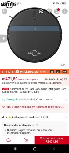 Aspirador robô aspira e passa pano idai life