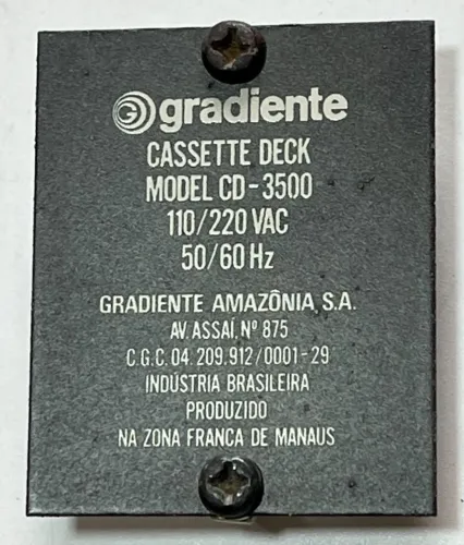 Tape Deck Gradiente CD-3500 - Placa de Identificação