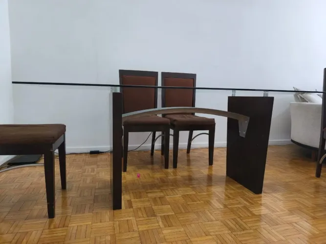Mesa Tampo de Vidro 06 Cadeiras Péroba