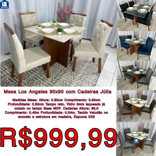 Mesa jantar 90x90 com 4 cadeiras / frete grátis / pague na entrega 