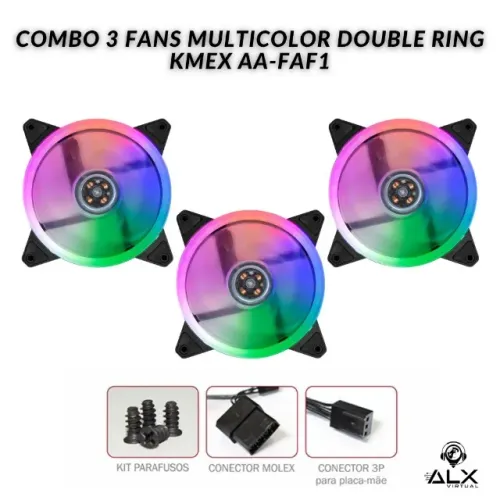 Combo 3 Fans Multicolor Double Ring Led - Kmex Aa-faf1 *ENTREGA GRÁTIS*