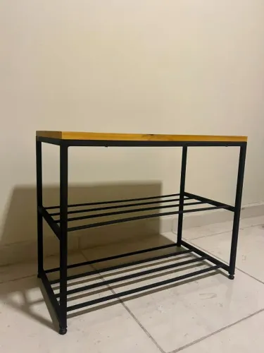 Banco Sapateira para Hall de Entrada Ferro e Madeira A45 x C60 x L30