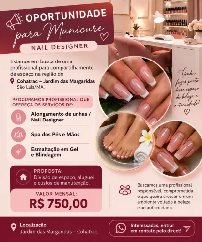 OPORTUNIDADE PARA MANICURE / NAIL DESIGNER!