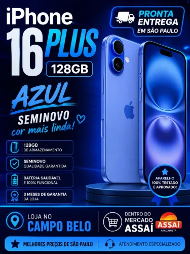 iPhone 16 plus ,128gb lindo / loja no campo belo zona sul