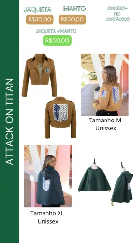 Jaqueta e Manto Attack on titan
