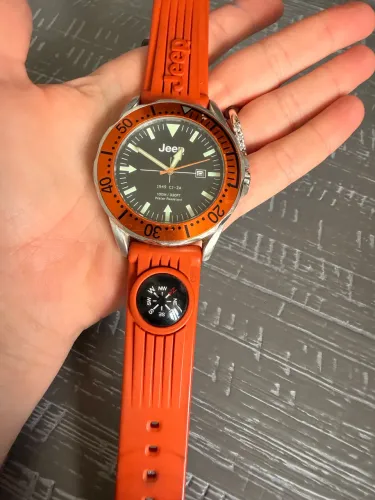 Relógio jeep pulseira de borracha laranja com bússola