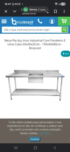 Pia de inox para cozinha industrial 160x80