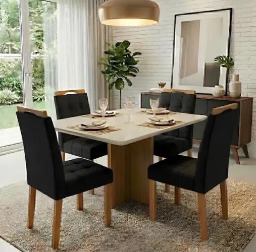 Mesa de Jantar Novera 120 com 4 Cadeiras Veludo Preto