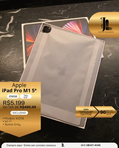 IPAD PRO M1, 5ª, 256GB, TELA 12.9 POL. ZERO, GARANTIA APPLE 90 DIAS, EXCLUSIVO!