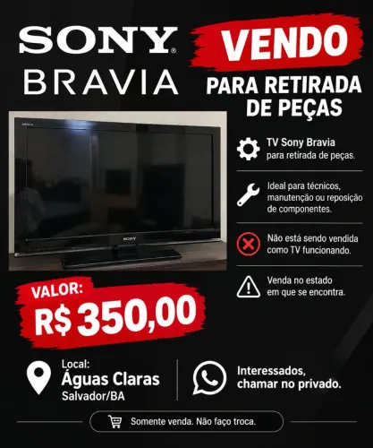 Vendo Sony Bravia para retirada de peças