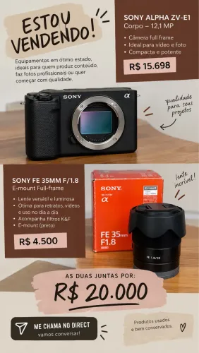 Sony ZV-E1 Full Frame + Lente Sony FE 35mm F1.8 - Kit Completo