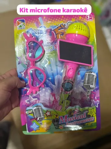 Microfone Musical Infantil com Luzes e Música e Óculos Divertido, um brinquedo de karaokê