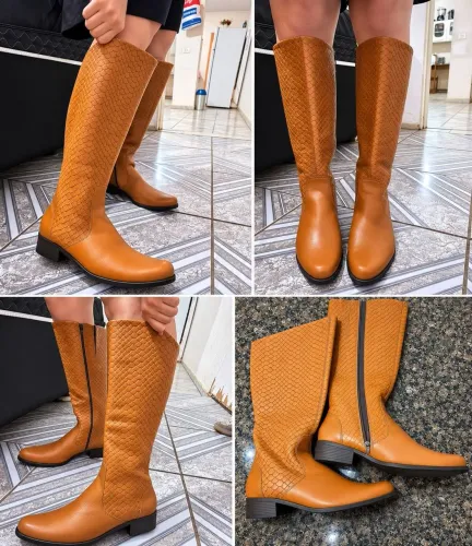 Bota Montaria Couro Bottero Texturizada Caramelo