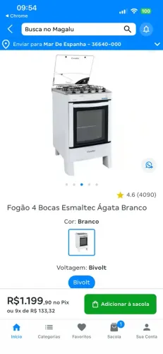 Fogão esmaltec 4 bocas branco