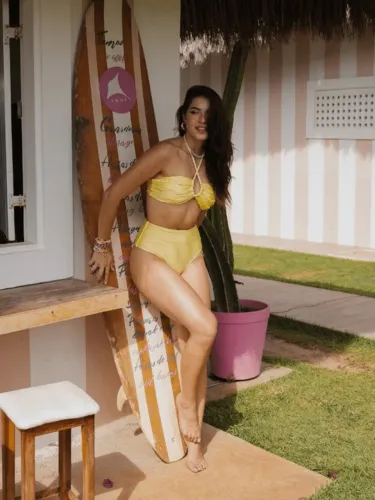 Biquíni Hotpant Macramê Amarelo Manteiga M 38