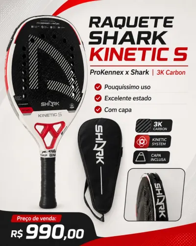 Raquete Beach Tennis Shark Kinetic S 3K Carbon + Capa | Pouquíssimo Uso