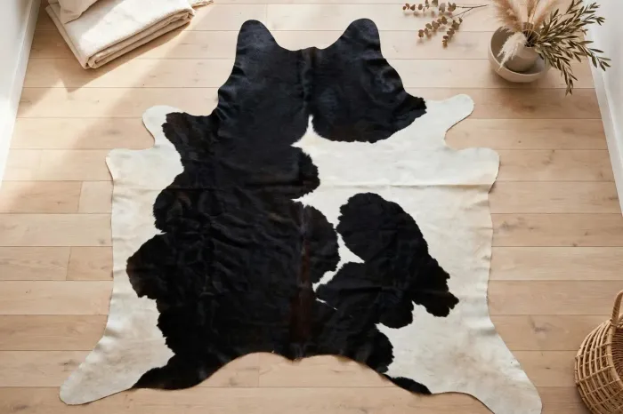Tapete Pelego em Couro Legítimo  Preto e Branco 