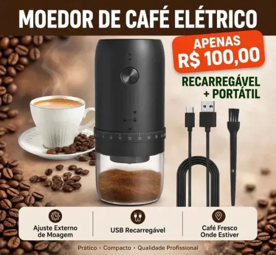 Moedor Café Elétrico Recarregável Ajuste Externo Portátil