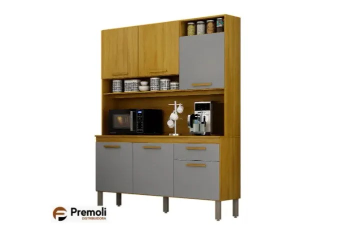 Kitão Noor 1,45m 6 portas 1 gaveta Cinamomo/Cinza Chf moveis
